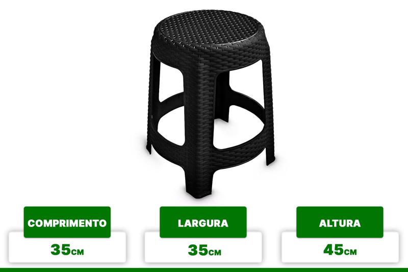 Banqueta Banquinho Plástico Rattan Premium Cinza Preto Lazer 110KG