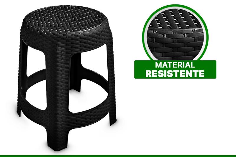 Banqueta Banquinho Plástico Rattan Premium Cinza Preto Lazer 110KG