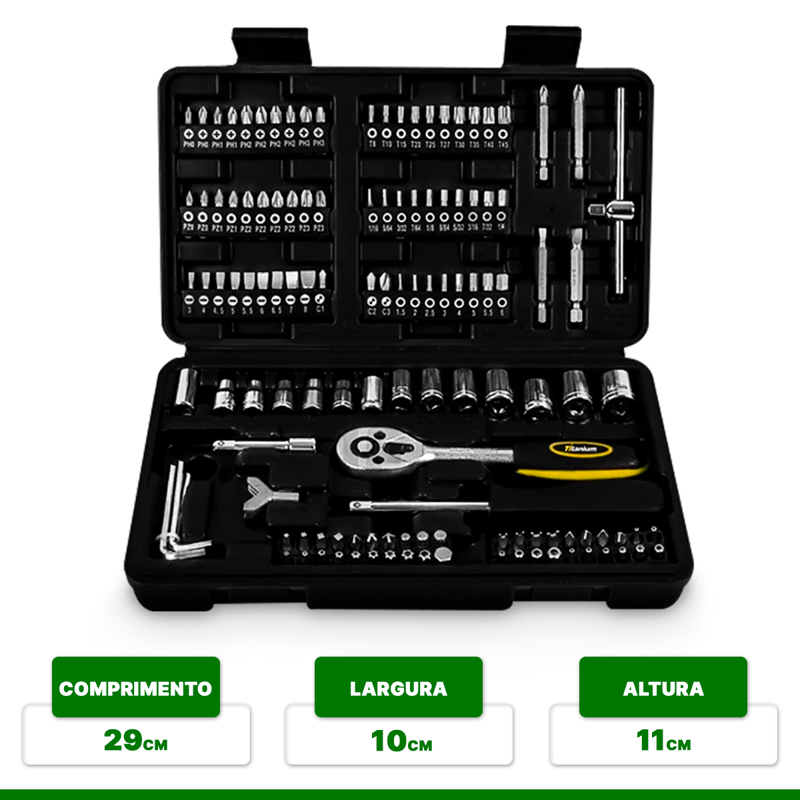 Kit Ferramentas 128 Peças Chave Canhao Soquete Bits Com Maleta Completa Serviços Gerais Multiuso