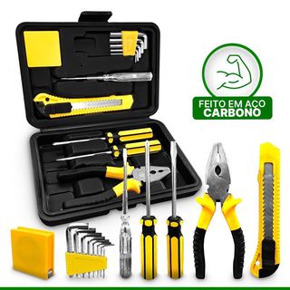 Kit Ferramentas Com Maleta 16 Peças Alicate Chave Phillips Fenda Grampeador Tapeceiro