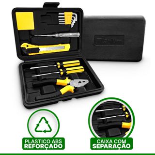 Kit Ferramentas Com Maleta 16 Peças Alicate Chave Phillips Fenda Grampeador Tapeceiro