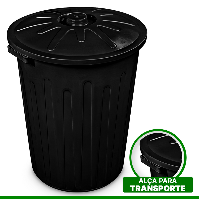 Lixeira Arqplast Com Alça Plástica Label Redonda Preta 65l