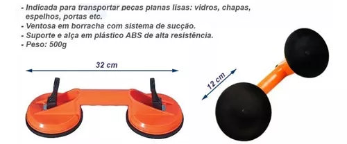 Ventosa Dupla Indicado Para Transportar Piso Vidro Chapa Porta 60kg