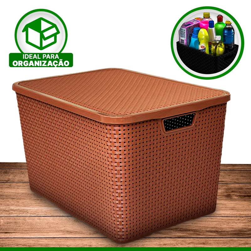 Caixa Organizadora Cesto Rattan Preto Branco Marrom 7L 15L 20L Com Tampa