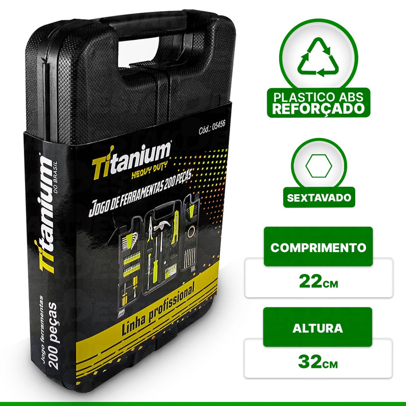 Kit Jogo Ferramentas Titanium 200 Peças + 40 Peças Fertak + Chave C