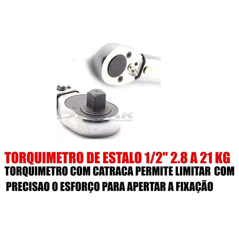 Kit Torquimetro 1/2 2.8 A 21kg + Soquete Longo + Chave Impacto