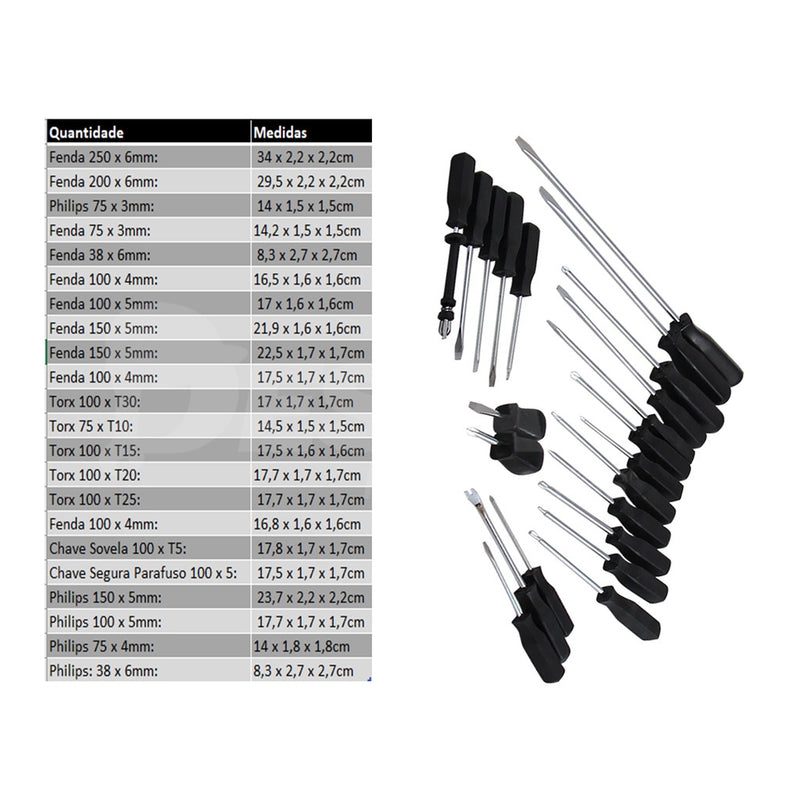 Kit Jogo De Chaves Fenda Torx Phillips 22 Peças Western Multiuso Ferramentas