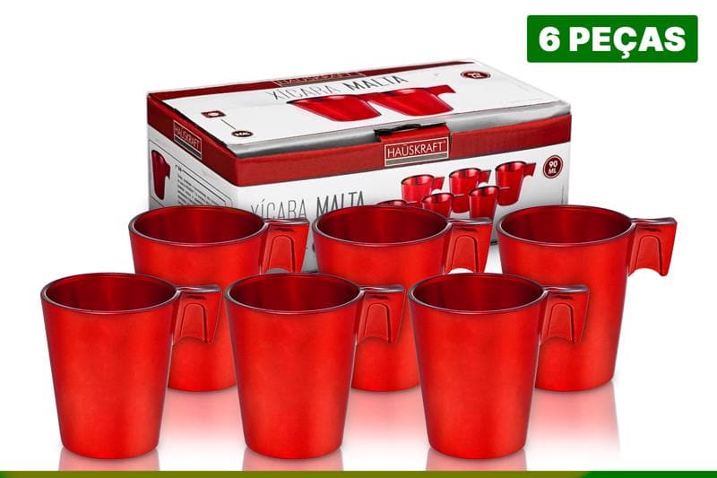 Xícara de Vidro Malta Vermelho 90ml 6 Peças