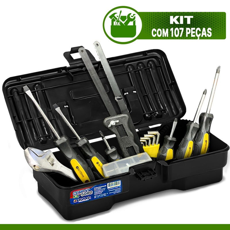 Kit Maleta Ferramentas Combat 10" Preta Com Jogo Ferramentas 106 Peças