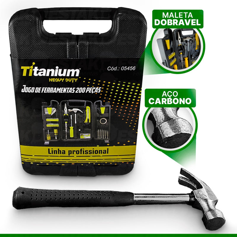 Kit Jogo Ferramentas Titanium 200 Peças + 40 Peças Fertak + Chave C