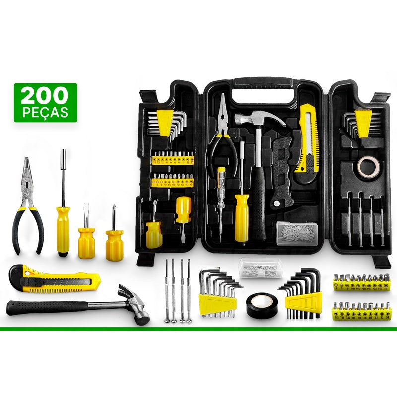 Kit Parafusadeira 12v com Acessórios e 200 Peças